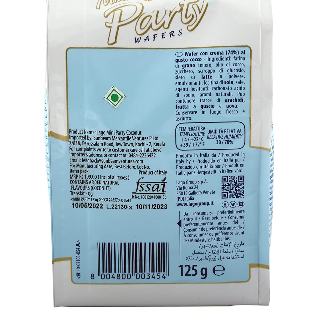 LAGO MINI PARTY WAFFERS COCONUT 125G