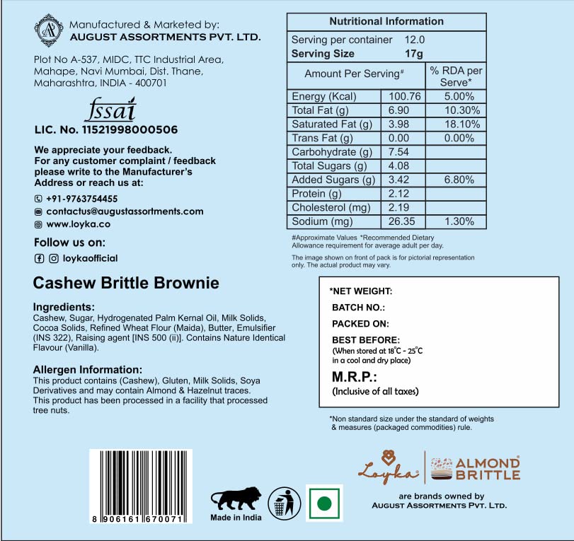 LAYKA CASHEW BRITTLE BROWNIE