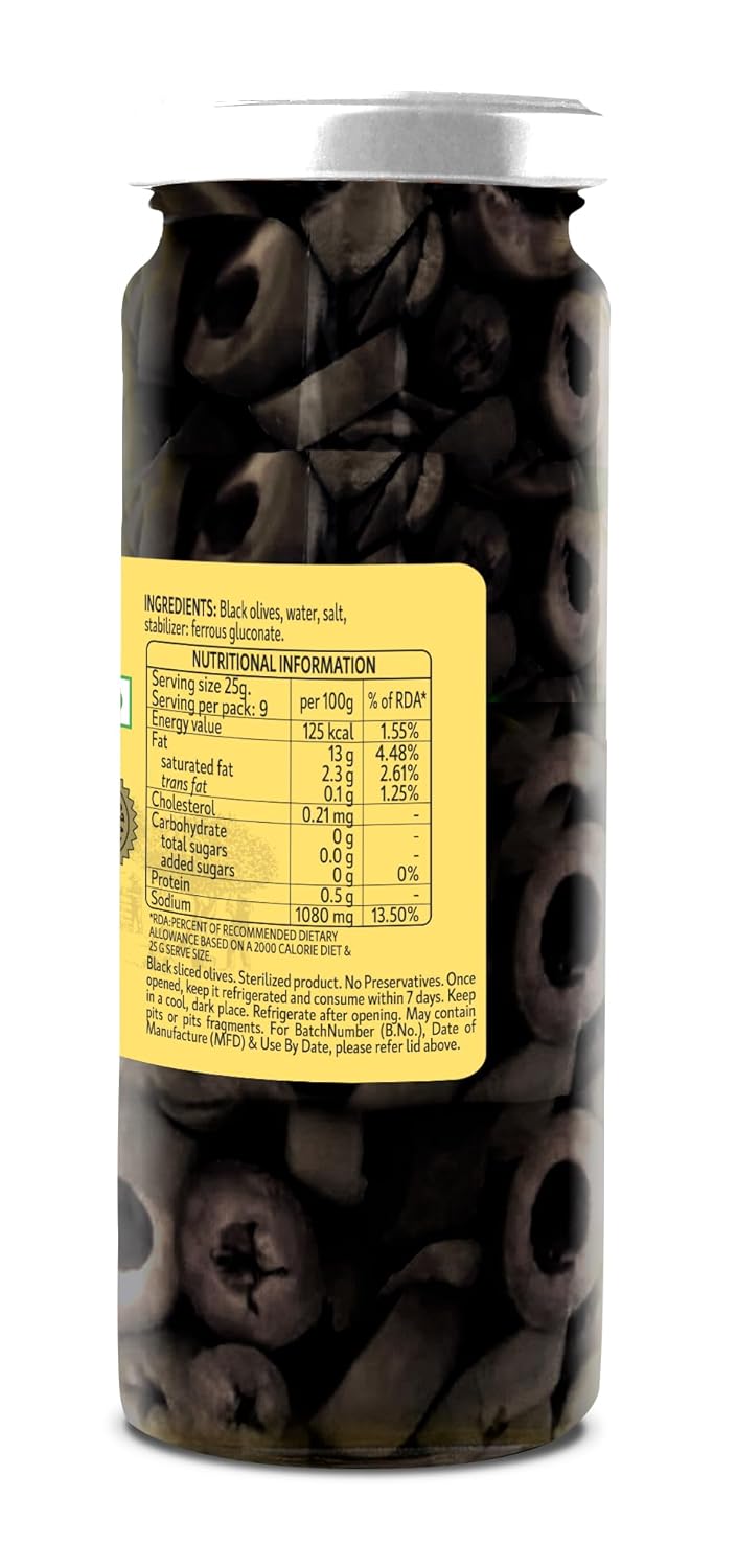 BORGES BLACK SLICED OLIVES 430 GM
