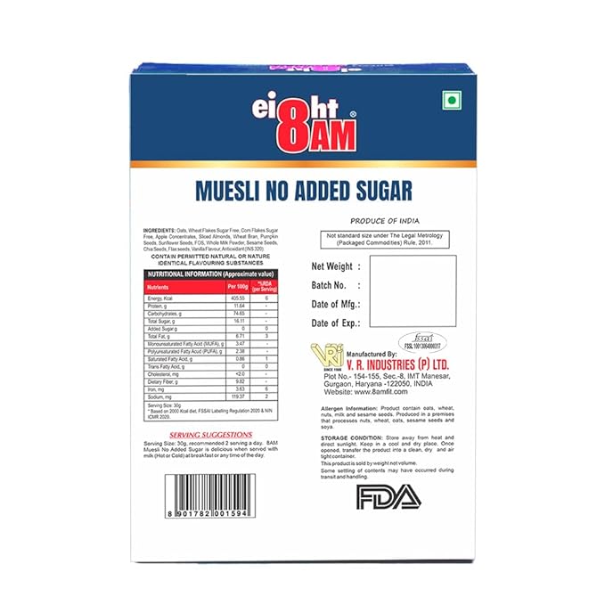 8AM NO ADDED SUGAR MUSELI 425 GM