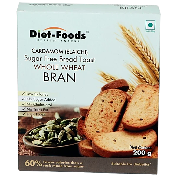 DIET FOOD SF ELAICHI WHOLE WHEAT BRAN RUSK 200 GM