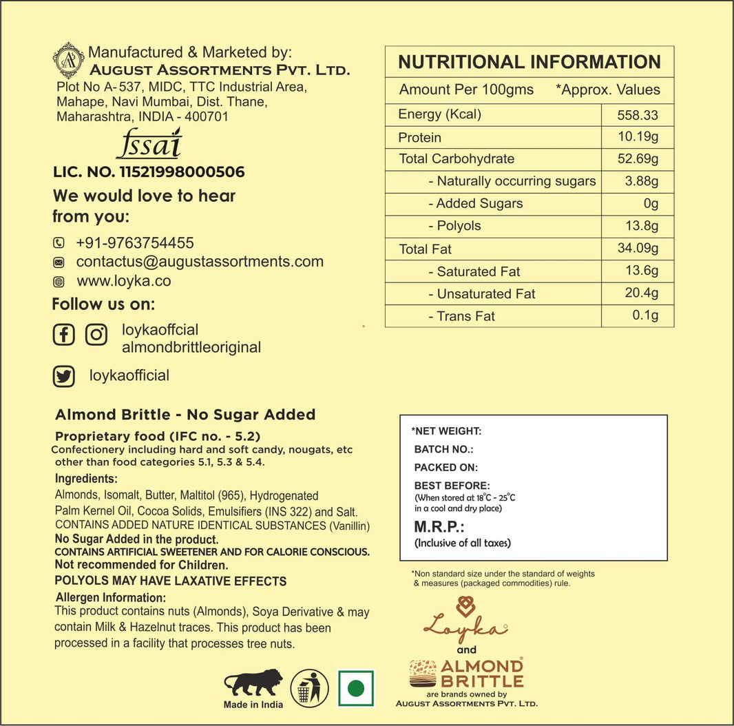 LAYKA ALMOND BRITTLE NO ADDED SUGAR