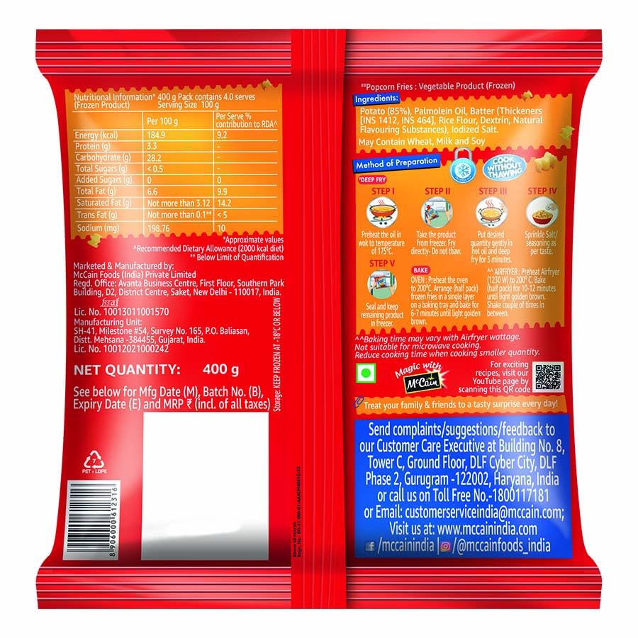 MCCAINS POPCORN FRIES 400 GM