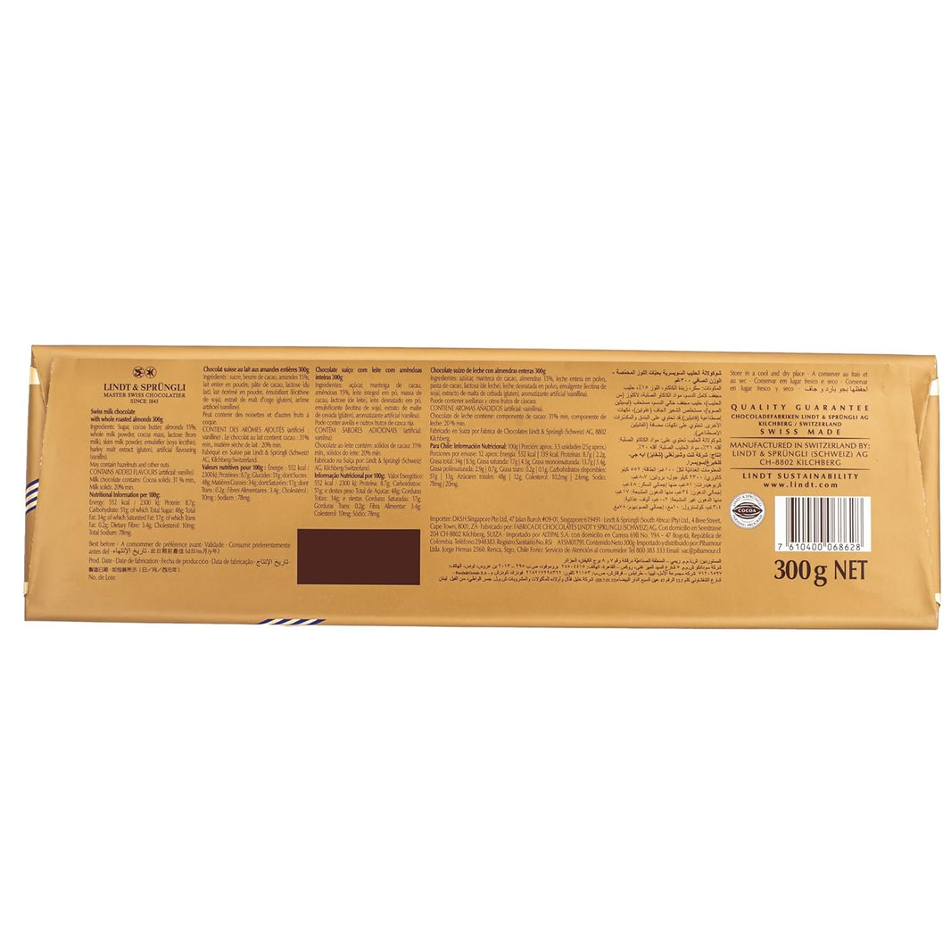 LINDT SWISS PREMIUM CHOCOLATE MILK ALMOND 300 GM