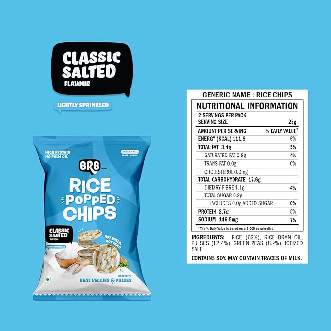BRB POPPED RICE CHIPS CLASSIC SALTED 48 GMS