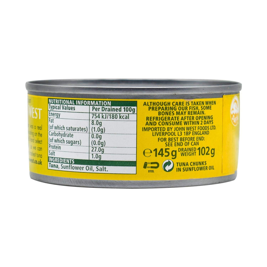 JOHN WEST TUNA CHUNKS IN SUNFLOWER OIL 145 GM