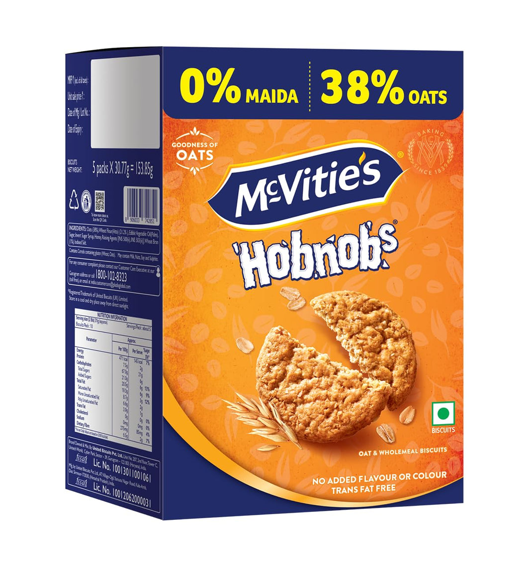 MCVITIES HOBNOBS OAT COOKIES PLAIN 153.85GM