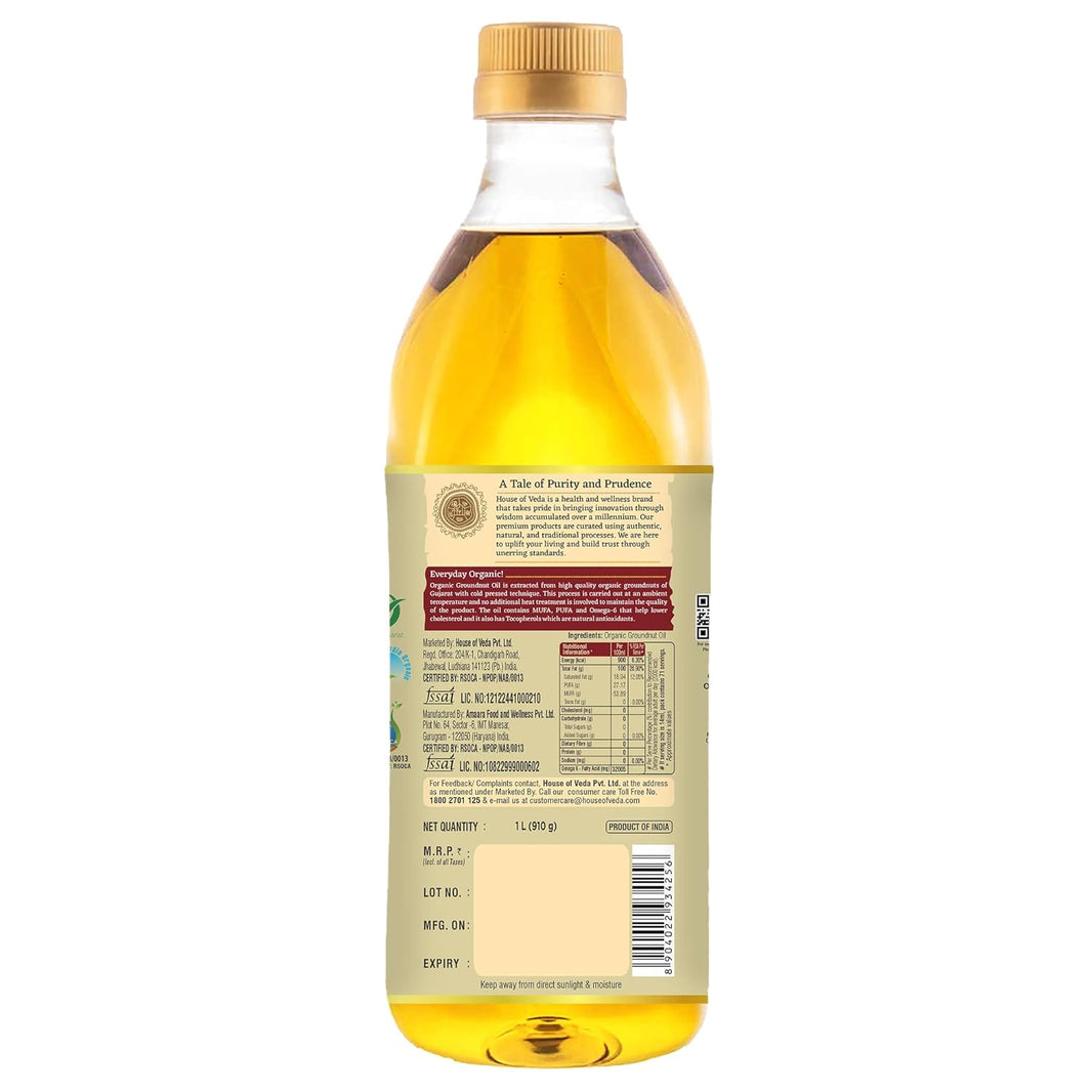 HOUSE OF VEDA ORGANIC GROUNDNUT OIL COLD PRESSED 1 LTR