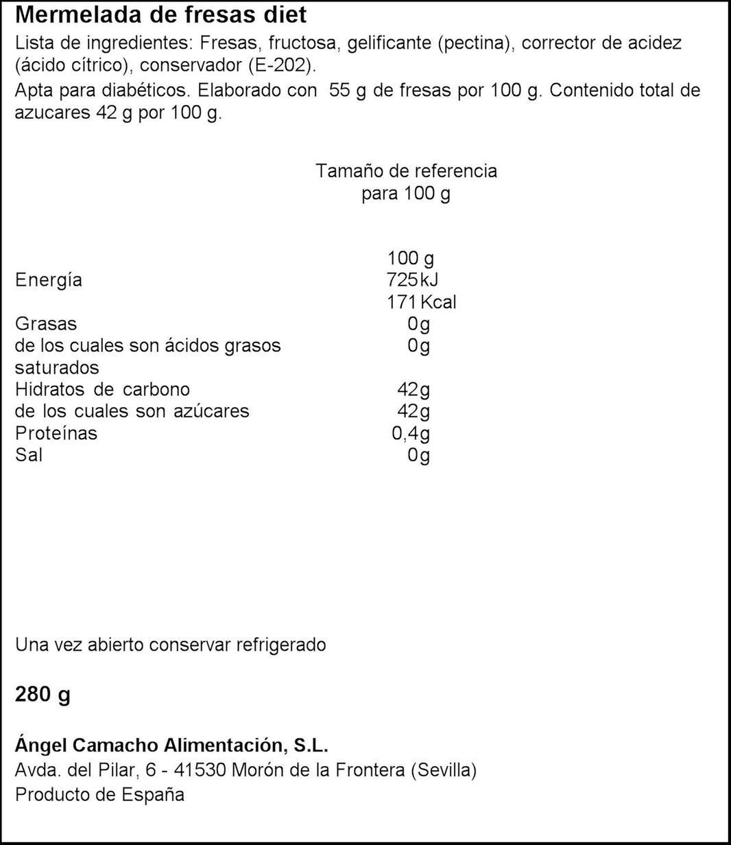 LVF STRAWBERRY DIET MERMELADA 280G