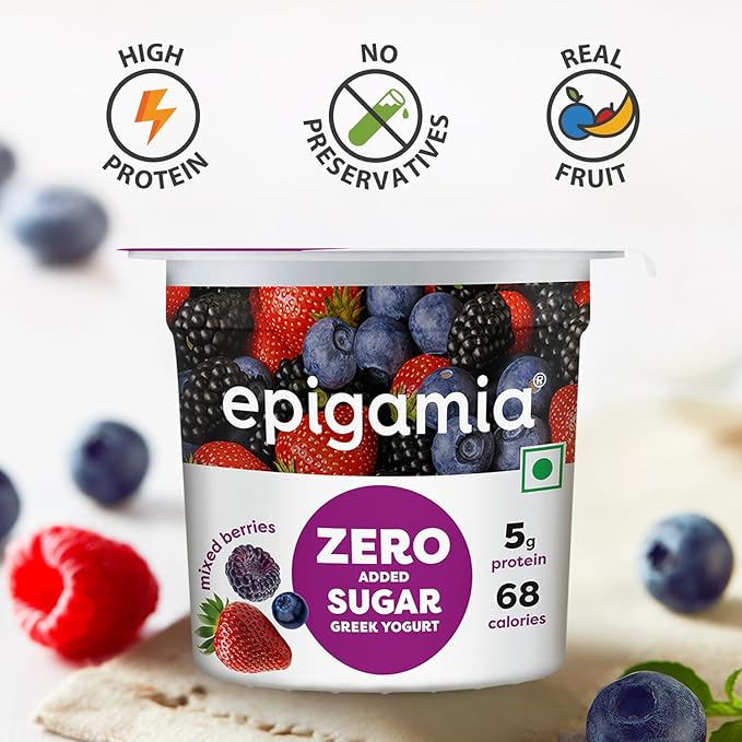 EPIGAMIA MIXBERRIES ZERO ADDED SUGAR YOGURT 85 GMS