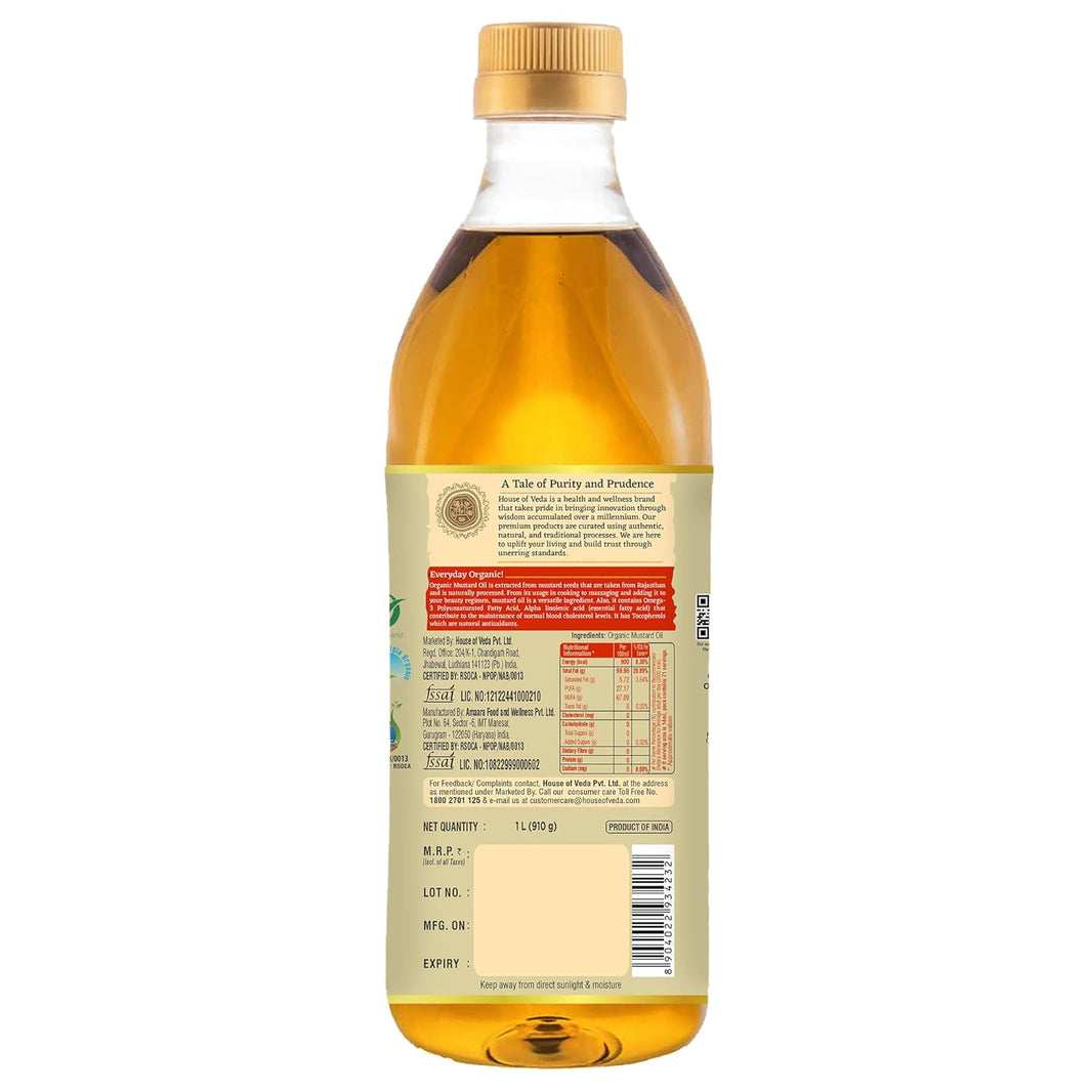 HOUSE OF VEDA ORGANIC MUSTARD OIL COLD PRESSED 1 LTR