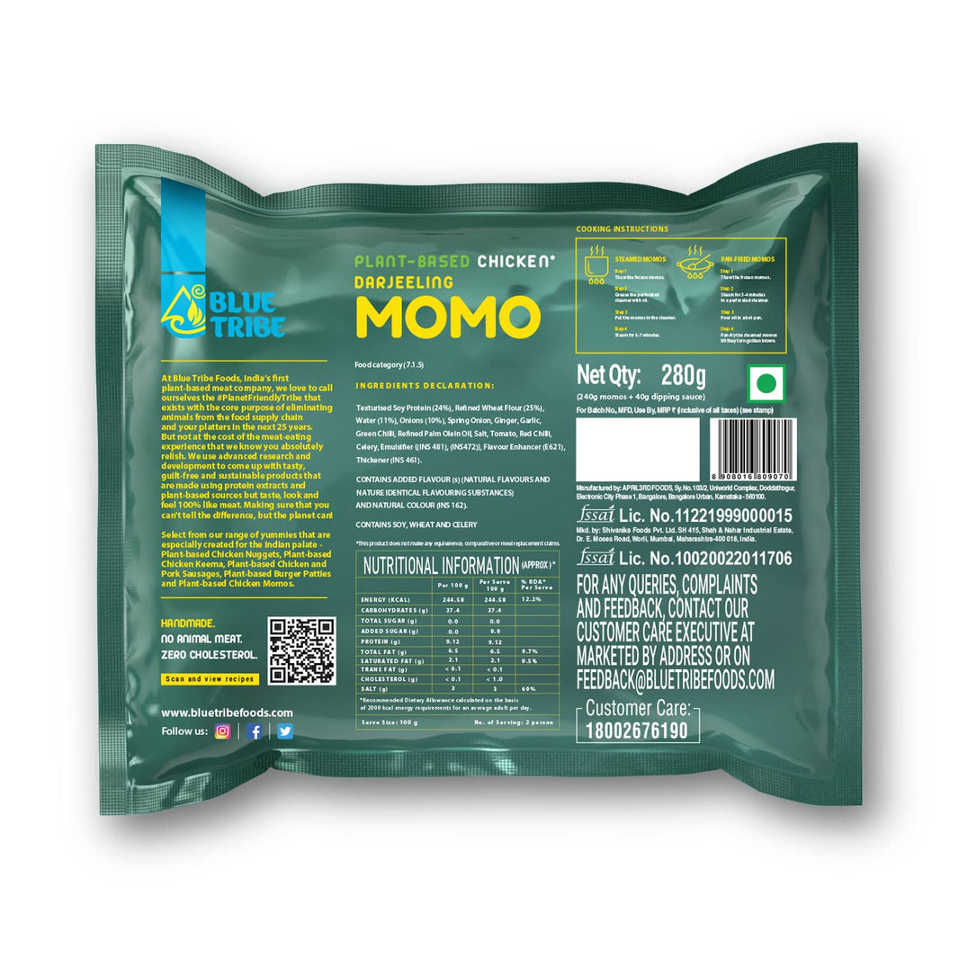BLUE TRIBE PLANT BASED CHICKEN DARJEELING MOMO 280 GM
