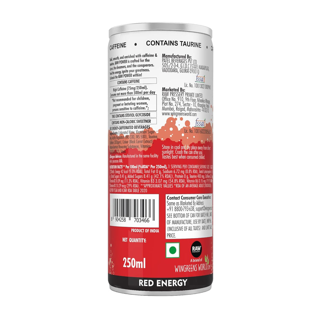 RAW RAW POWER RED ENERGY DRINK 250 ML
