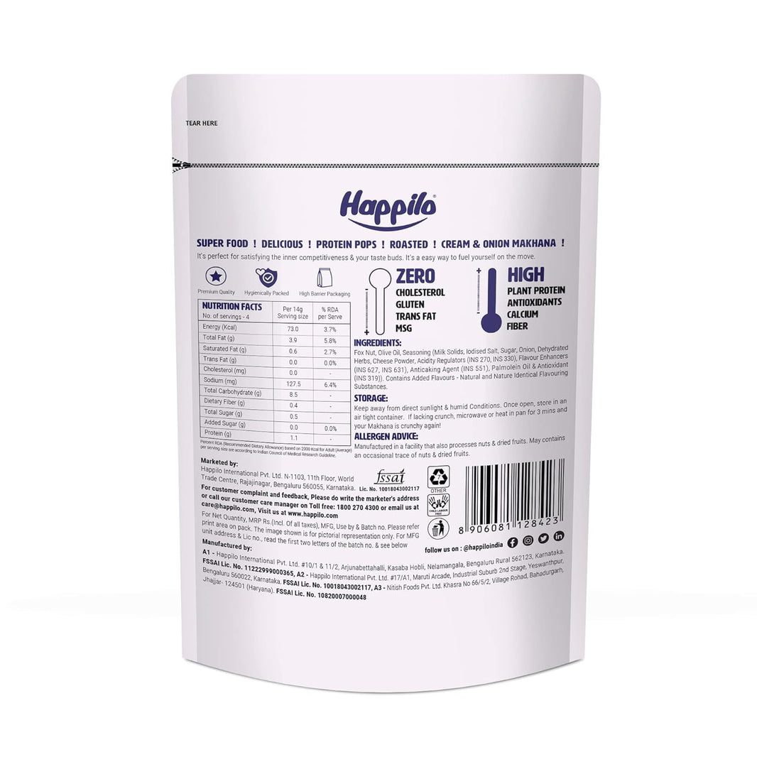 HAPPILO CREAM N ONION MAKHANA 60 GM