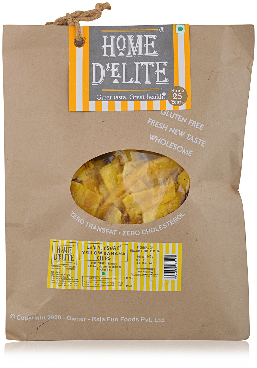 HOME DELITE PERI PERI YELLOW BANANA CHIPS 140 GM