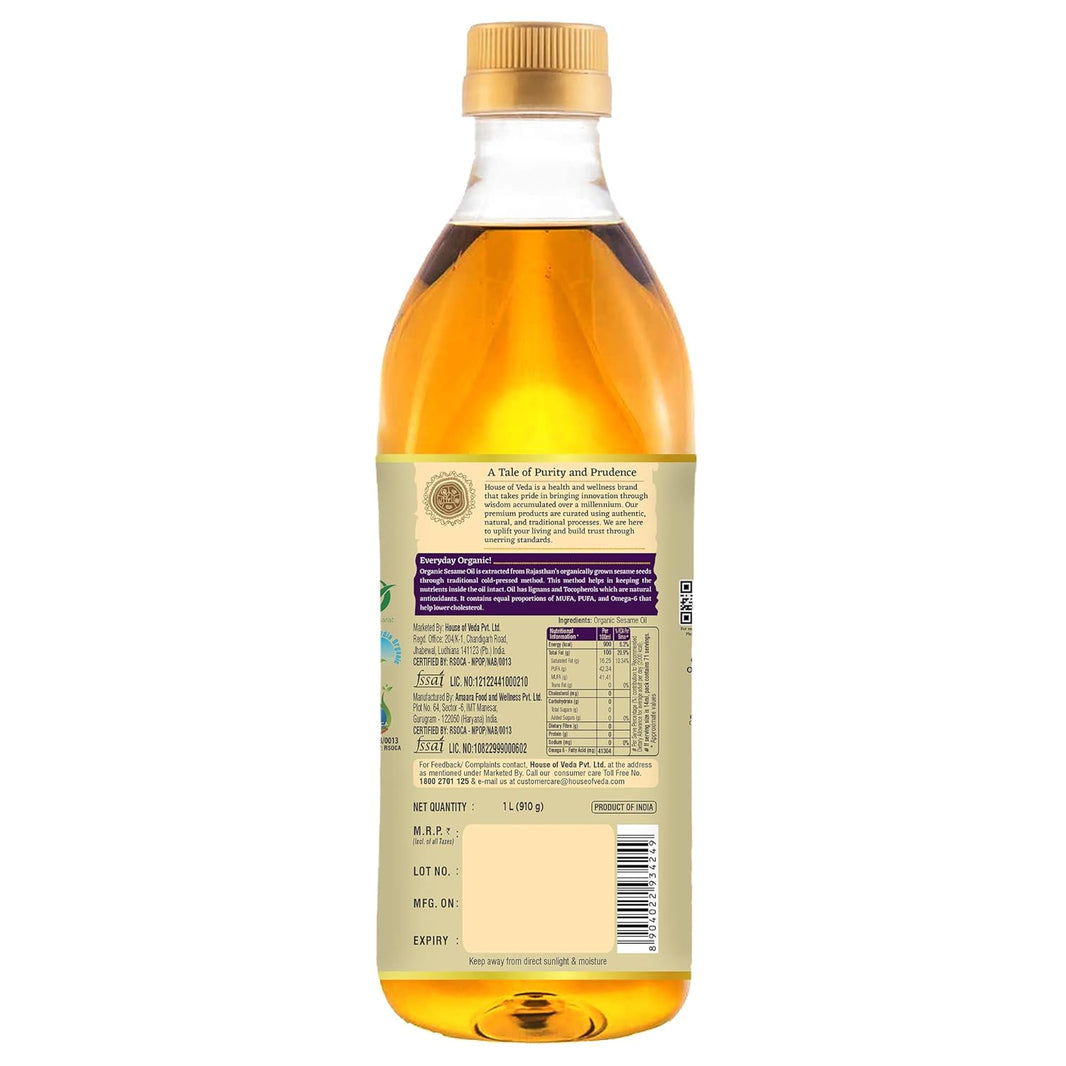 HOUSE OF VEDA ORGANIC SESAME OIL COLD PRESSED 1 LTR