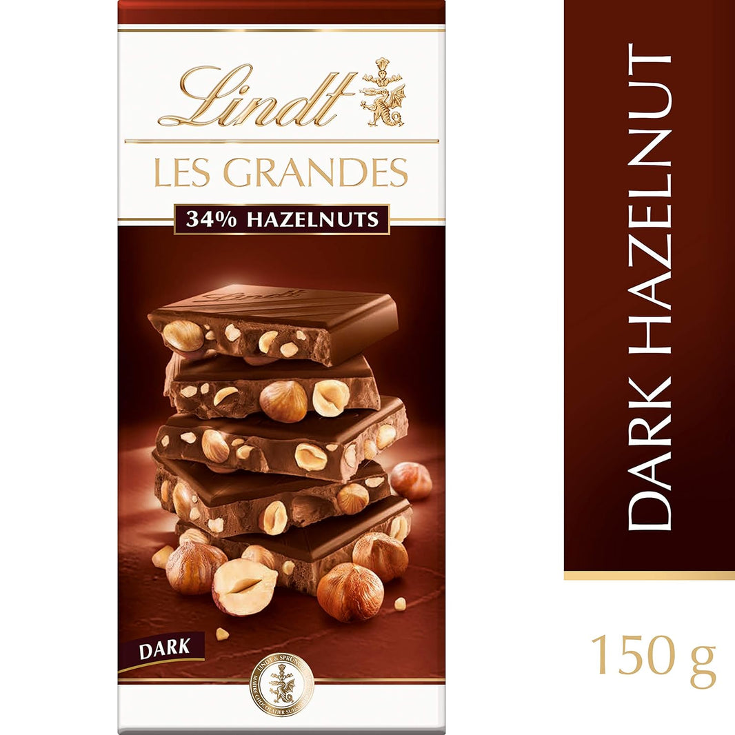 LINDT LES GRANDES 34 HAZELNUTS DARK CHOCLATE 150 GM