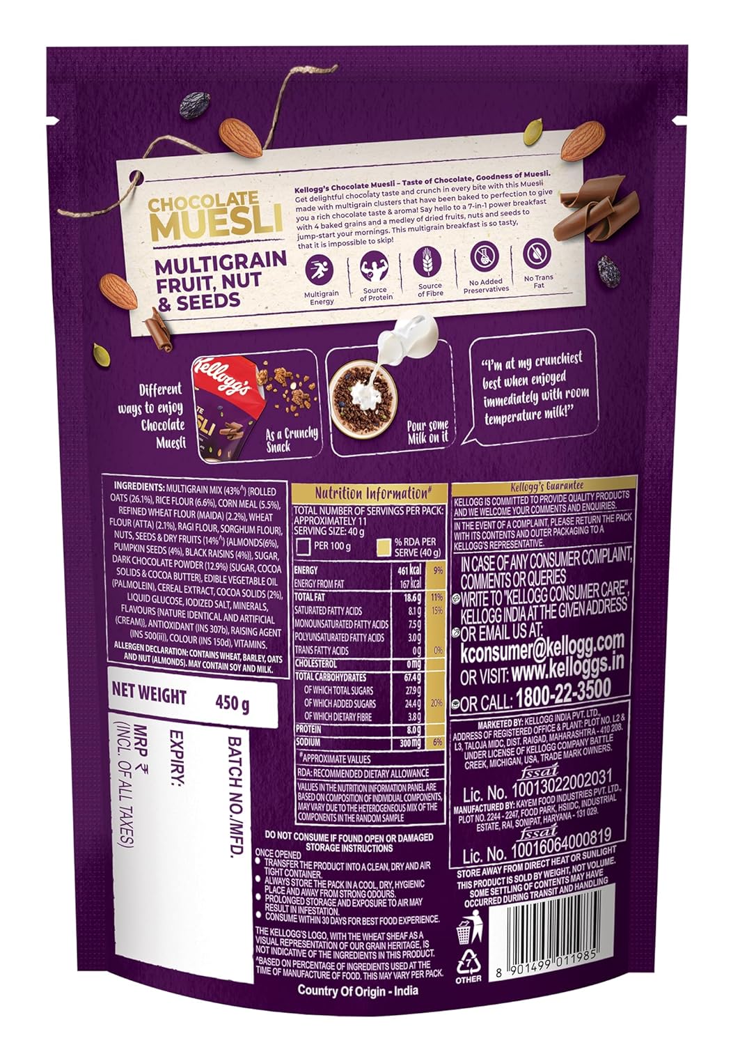 KELLOGGS CHOCOLATE MUESLI 450GM
