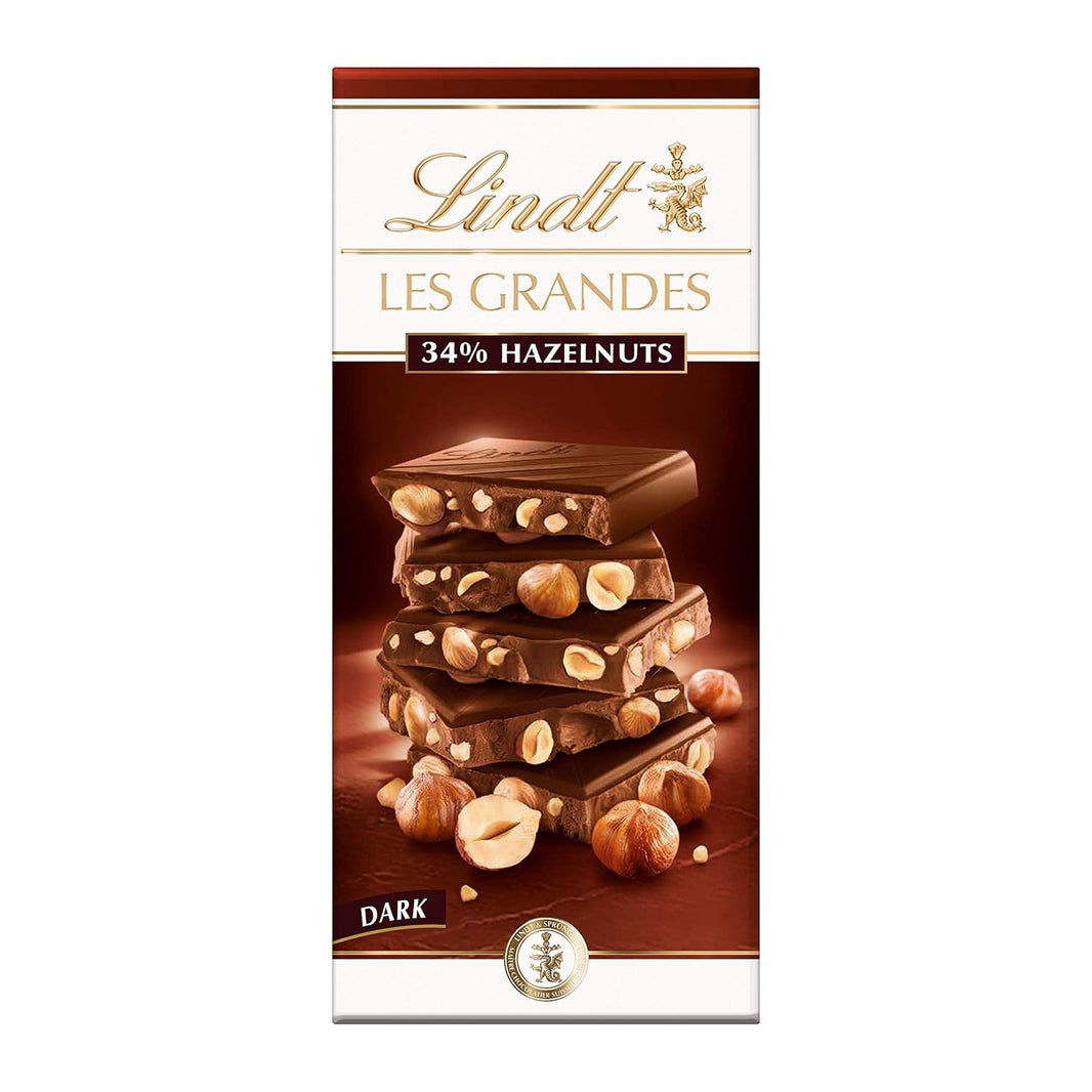 LINDT LES GRANDES 34 HAZELNUTS DARK CHOCLATE 150 GM