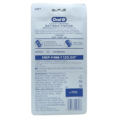 ORAL B MEDIUM BACTERIA FIGHTER TOOTH BRUSH 1N