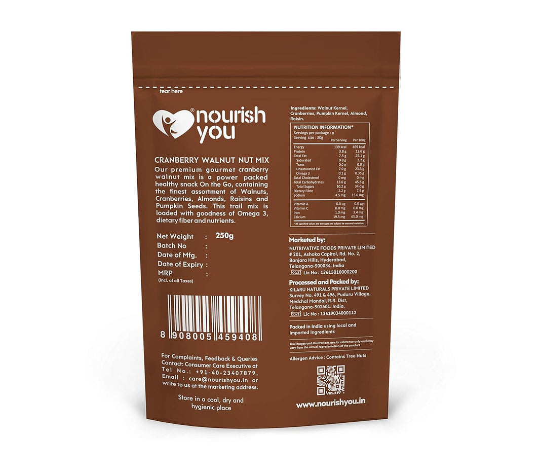 NOURISH YOU CRANBERRY WALNUT NUT MIX 250 GM