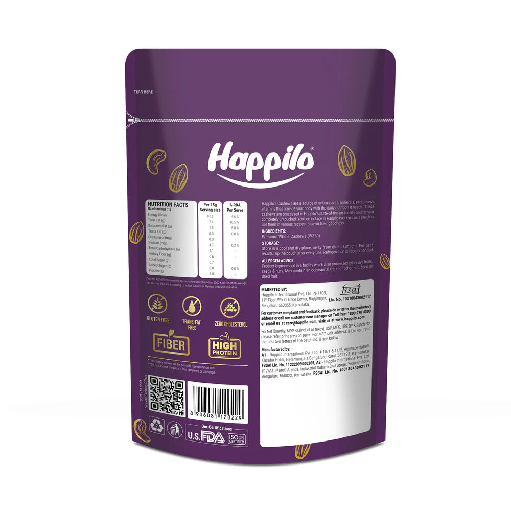 HAPPILO PREMIUM CASHEW NUTS 200 GM