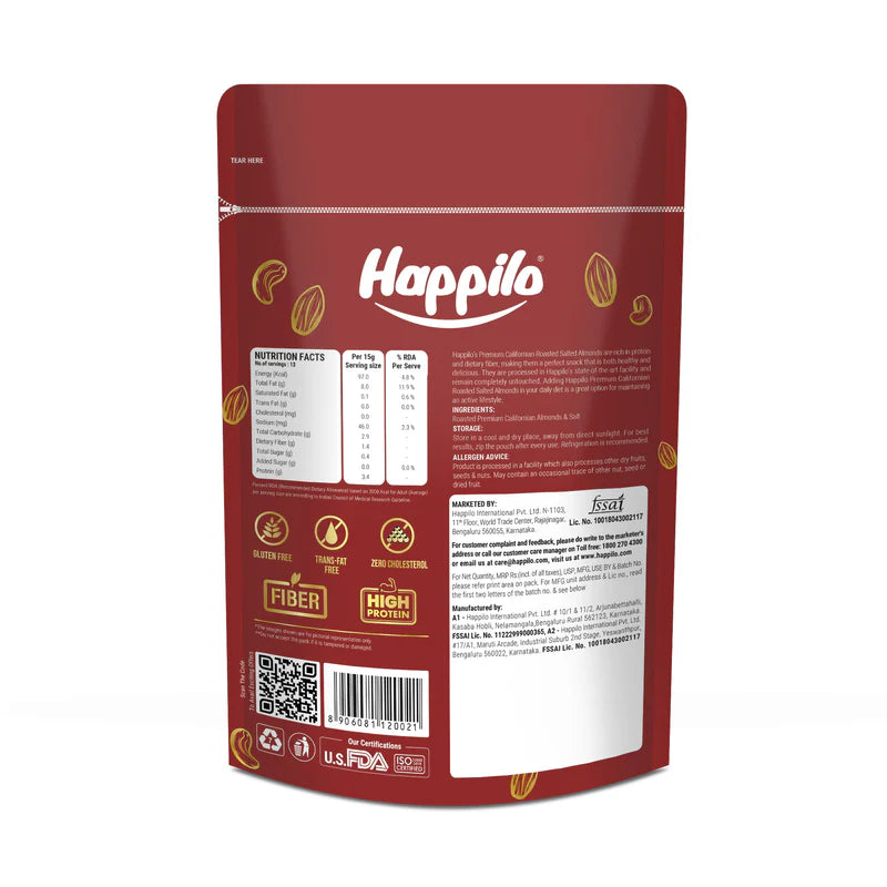 HAPPILO SALTED ALMONDS 200GM