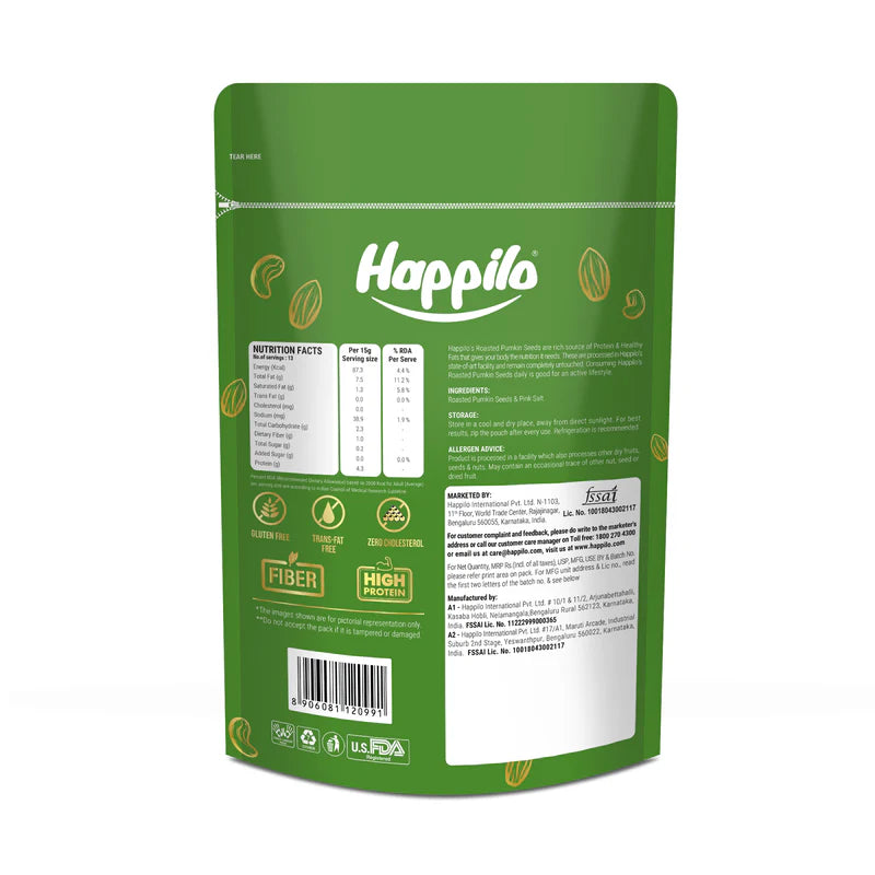 HAPPILO PUMPKIN SEEDS SALTED & ROASTED 200 GM