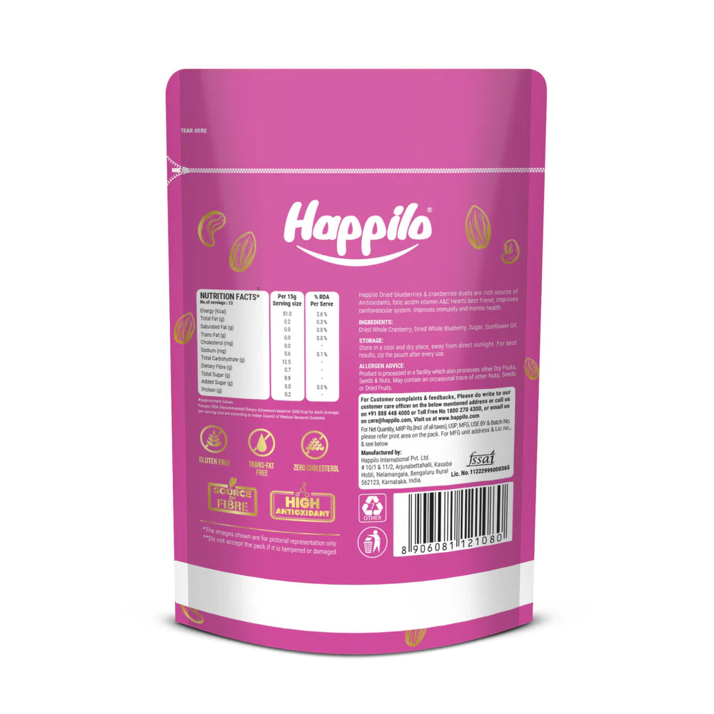 HAPPILO BLUEBERRY CRANBERRY DUET 200 GM