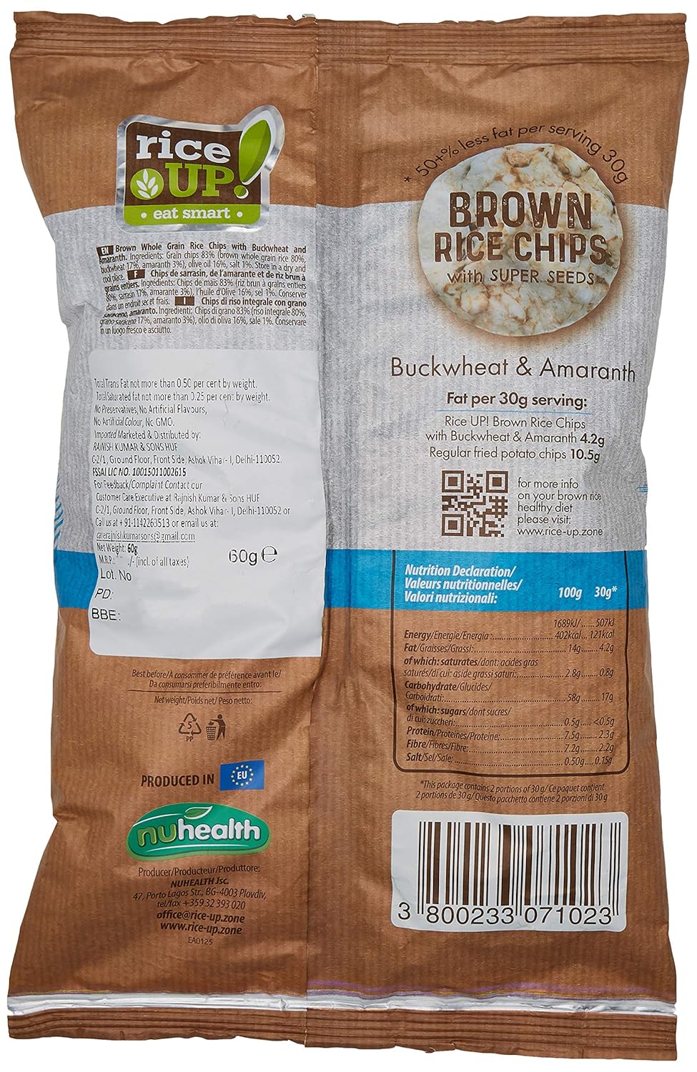 RICE UP BROWN RICE CHIPS SUPER SEED BUCKWHEAT N AMARANTH 60 GM