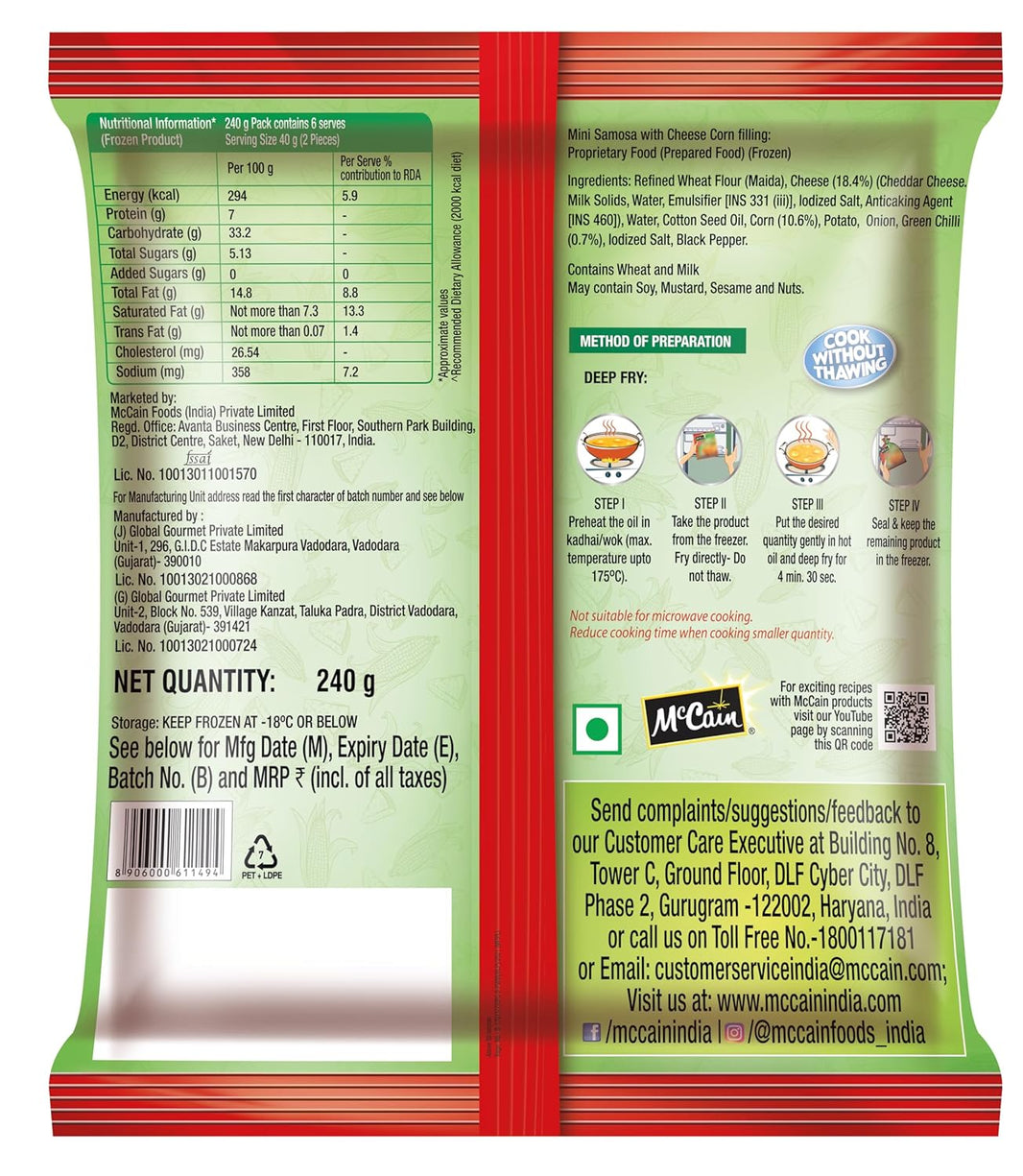 MCCAINS CORN SAMOSA 240GM