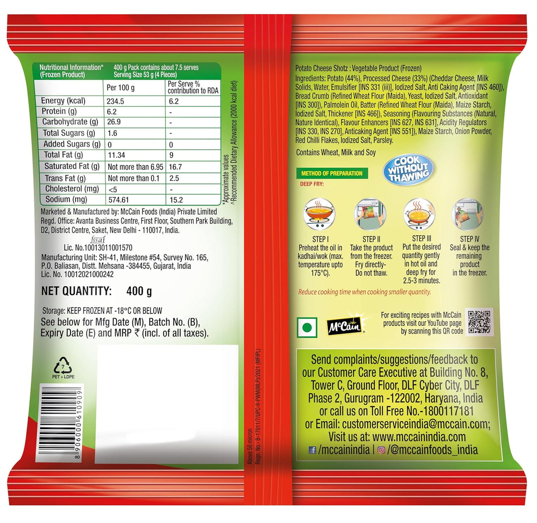 MCCAINS CHEESE SHOTZ 400GM
