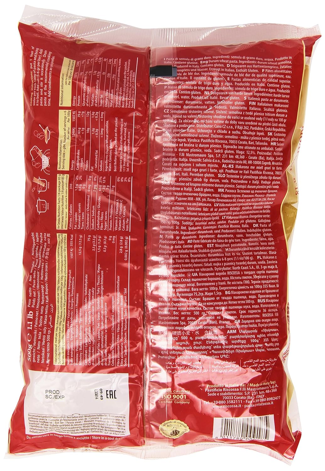 RISCOSSA RIGATONI PASTA 500 GM