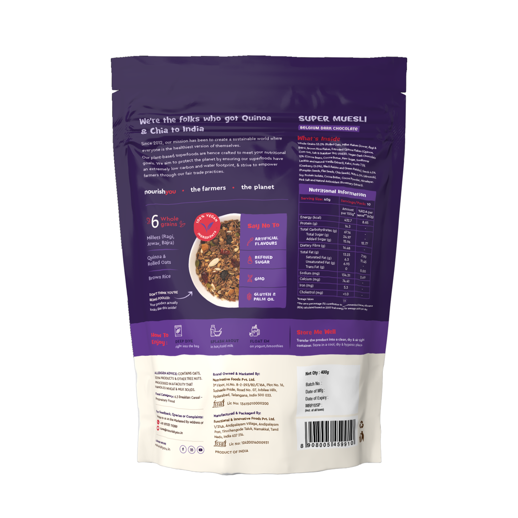 NOURISH YOU SUPER MUSELI BELGIUM DARK CHOCO 400GM