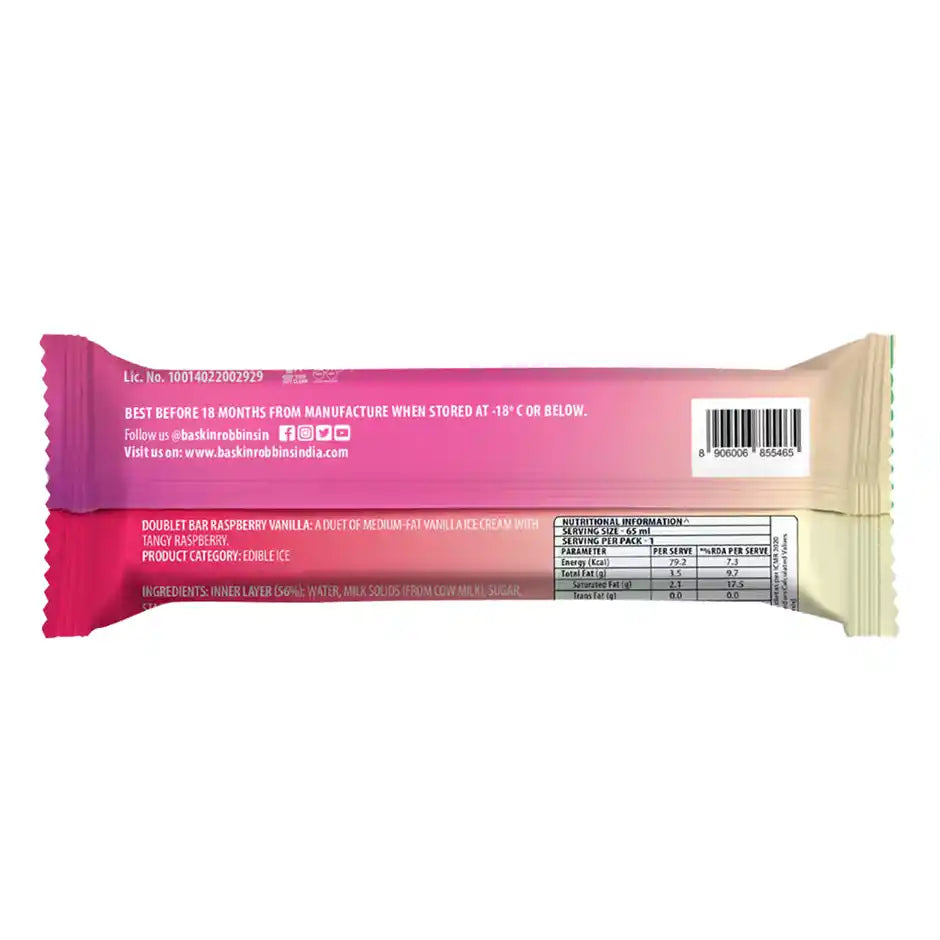 BASKIN ROBBINS DOUBLE BAR RASPBERRY VANILLA 65 GM