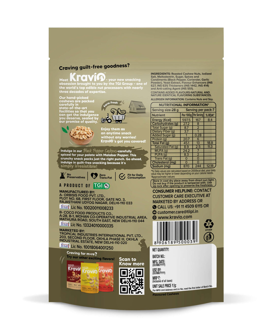 KRAVIN BLACK PEPPER CASHEWS