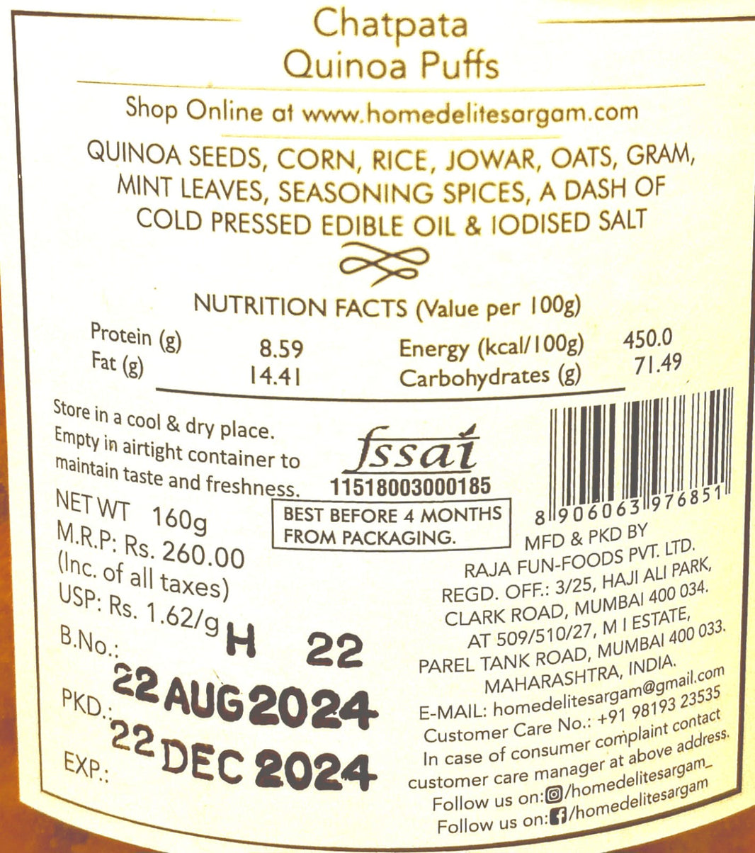 HOME DELITE CHATPATA QUINOA PUFFS