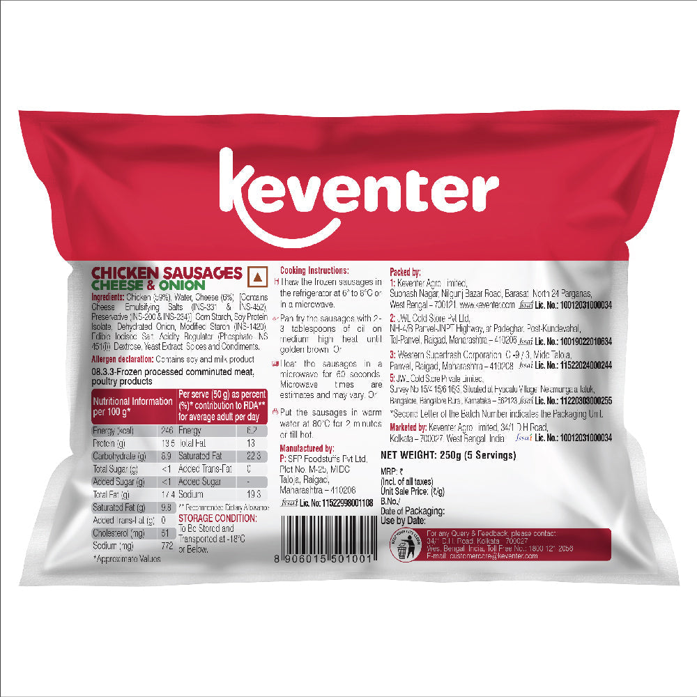 KEVENTER CHICKEN SAUSAGES CHEESE N ONION 250 GM