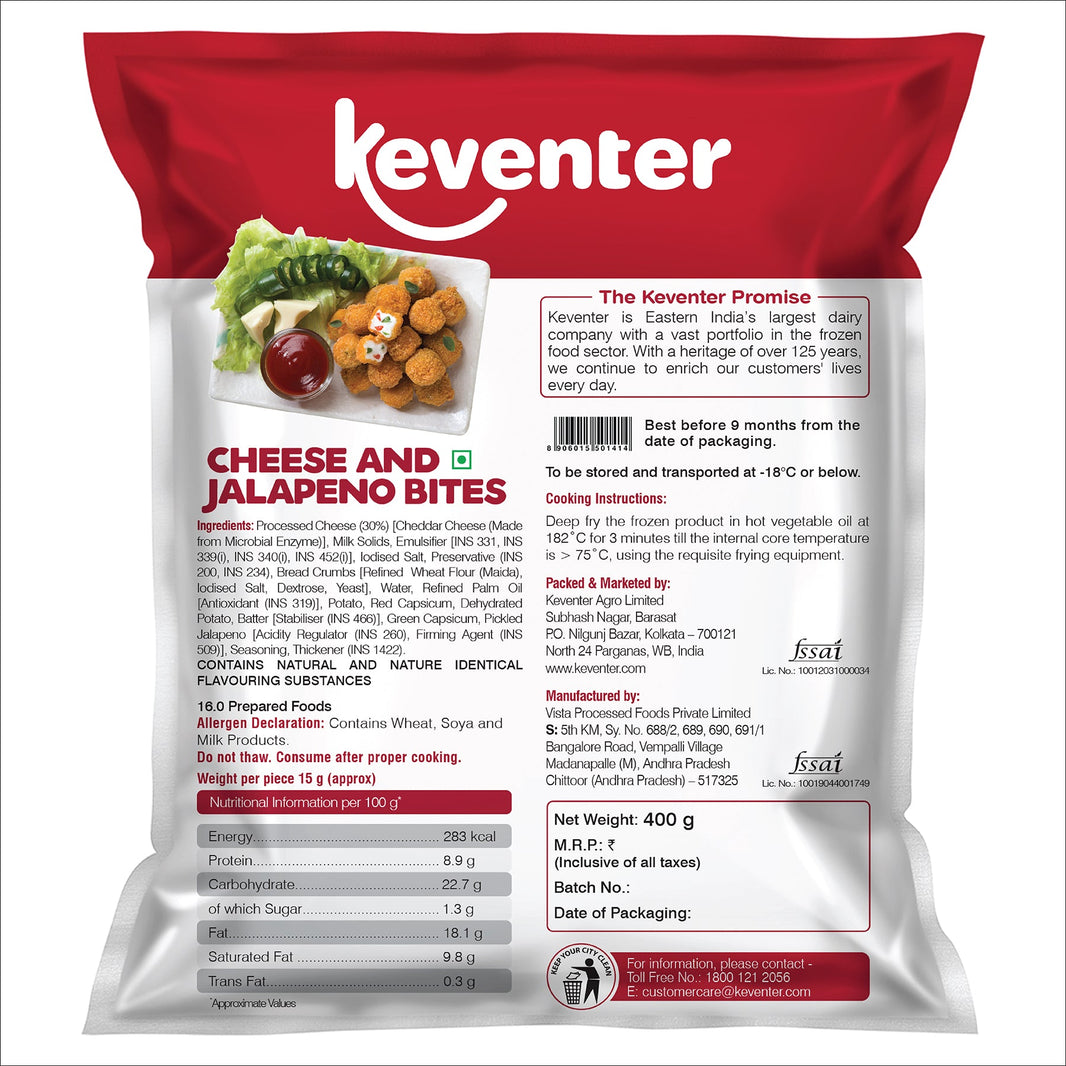 KEVENTER CHEESE AND JALAPENO BITES 400GM
