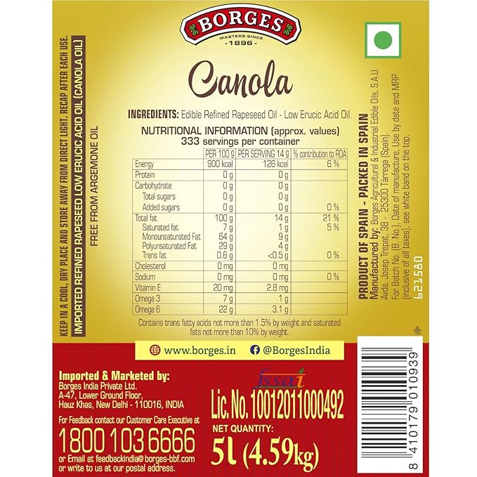 BORGES CANOLA OIL JR 5L - SuperMarcheStore