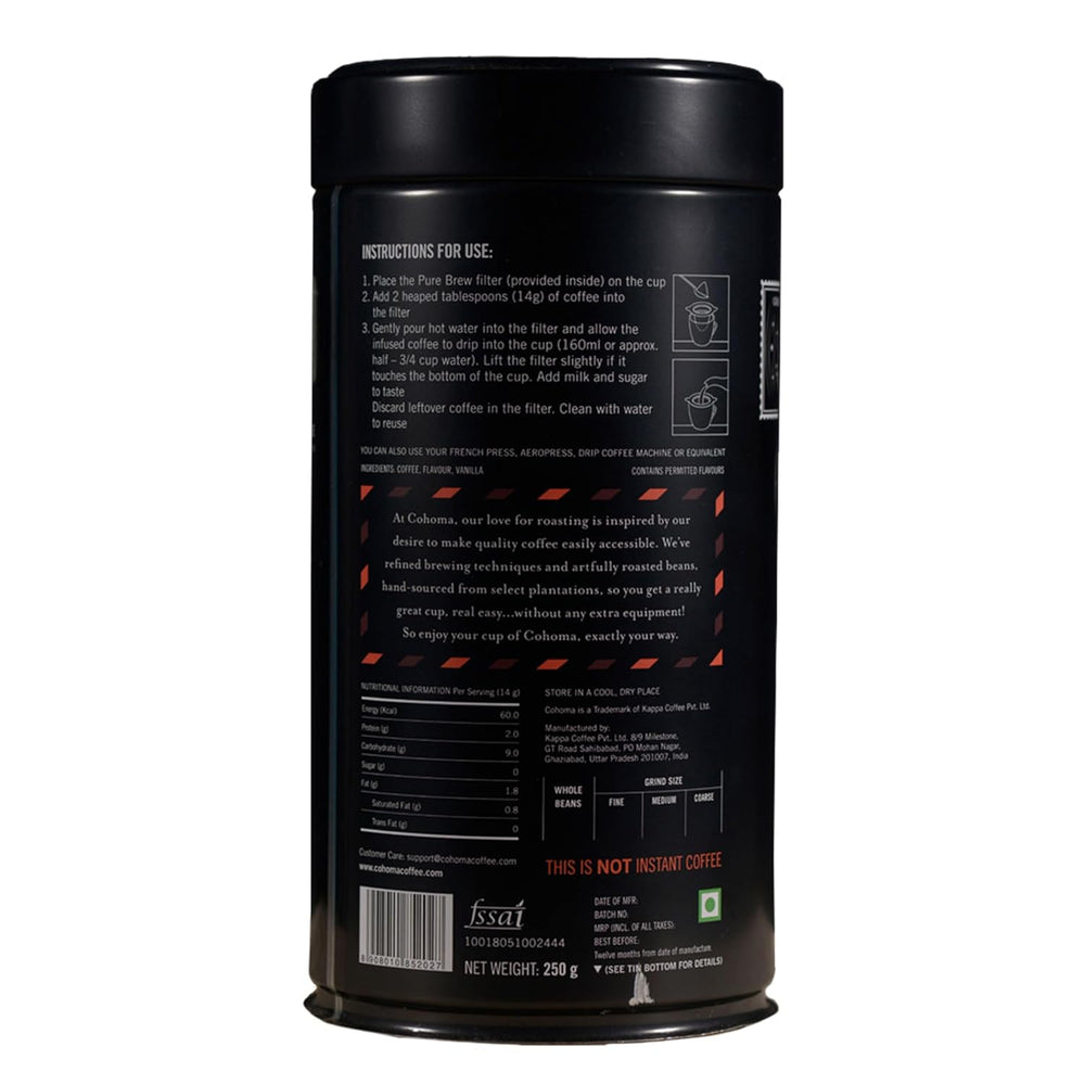 COHOMA ROASTED COFFEE FRENCH VANILA CAN 250G - SuperMarcheStore