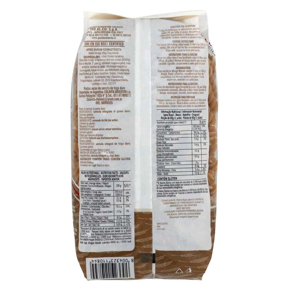 COLAVITA FUSILLI WHOLE WHEAT PASTA, 500G - SuperMarcheStore