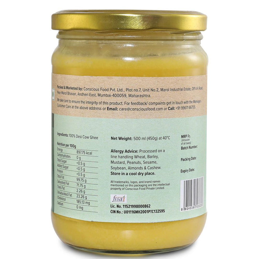 CONSCIOUS FOOD A2 DESI COW GHEE 500 ML - SuperMarcheStore