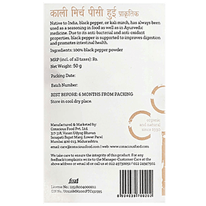 CONSCIOUS FOOD BLACK PEPPER WITH GRINDER 50 GM - SuperMarcheStore