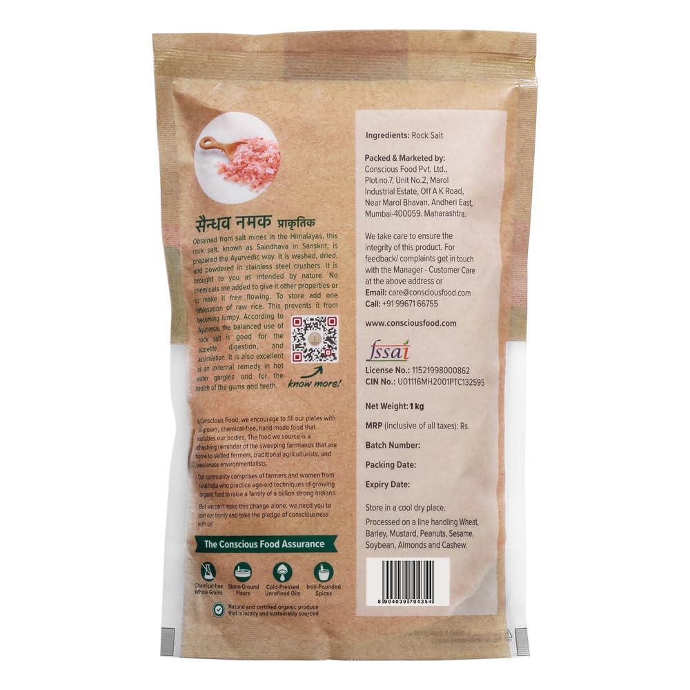 CONSCIOUS FOOD HIMALAYAN ROCK SALT SAIDHAV 1 KG - SuperMarcheStore