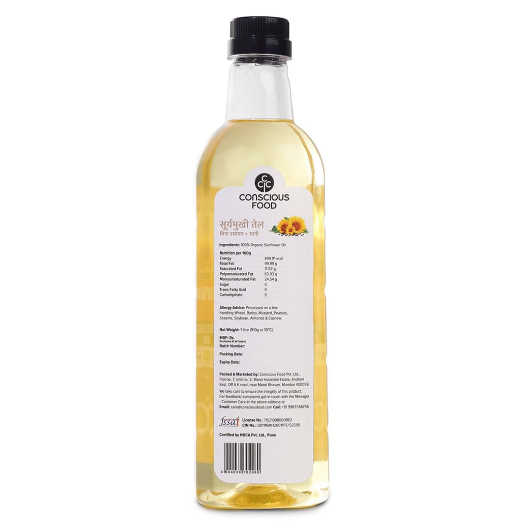 CONSCIOUS FOOD SUNFLOWER OIL COLD PRESSED 1 LTR - SuperMarcheStore