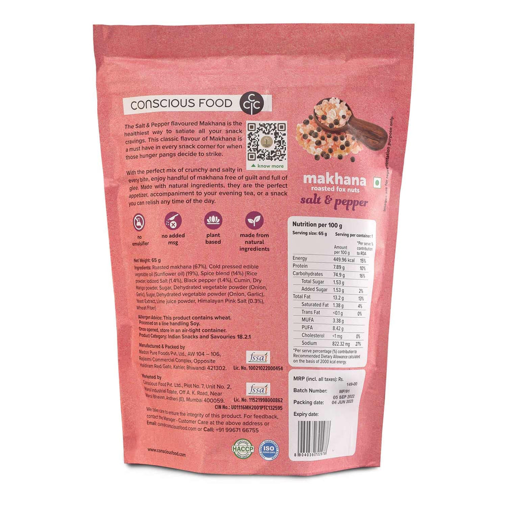 CONSIUOS FOOD MAKHANA SALT N PEPPER 65 GM - SuperMarcheStore