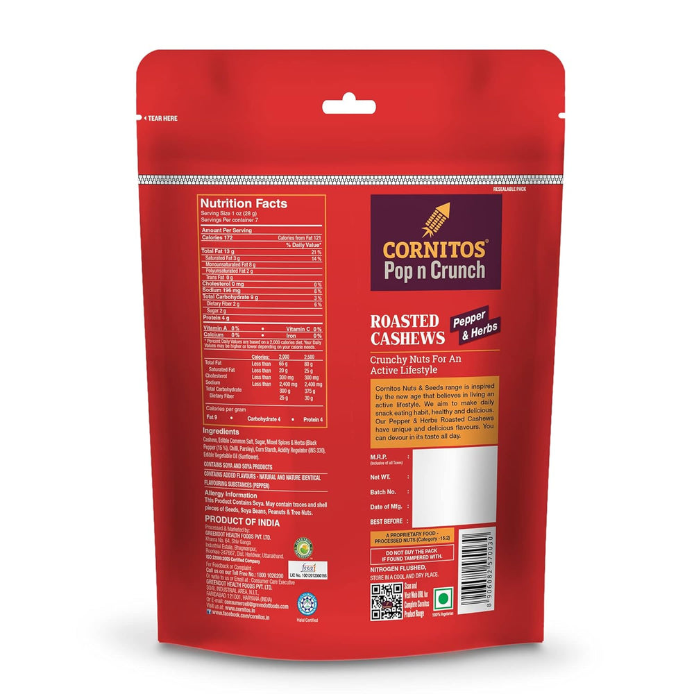 CORNITOS POP & CRUNCH ROASTED CASHEW CRACK PEPPER 200GM - SuperMarcheStore