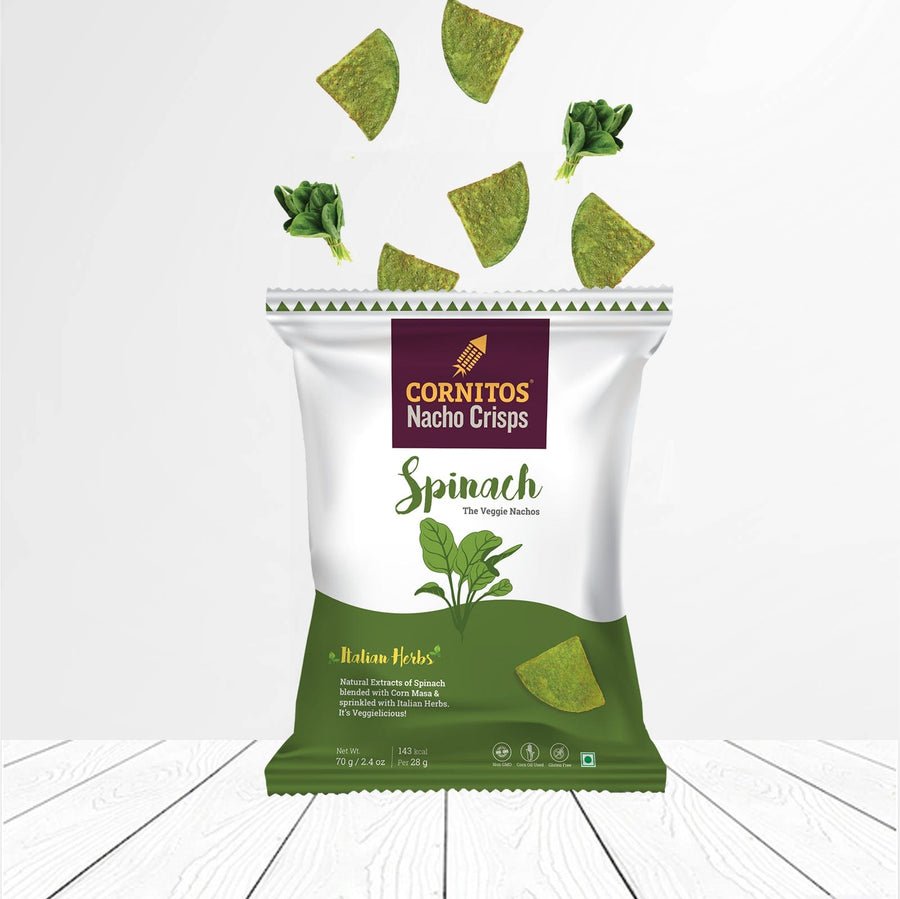 CORNITOS SPINACH NACHO CHIPS 70GM - SuperMarcheStore