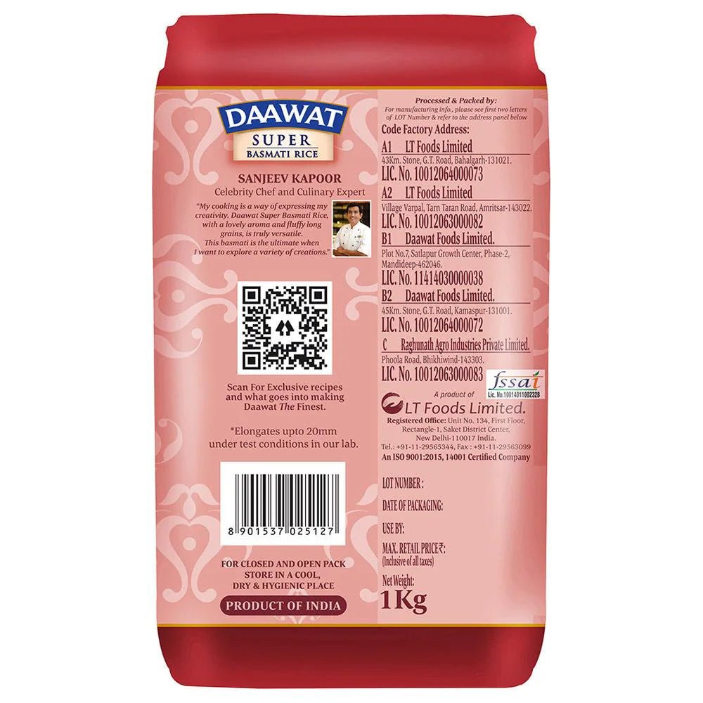 DAAWAT BASMATI RICE SUPER 1KG - SuperMarcheStore